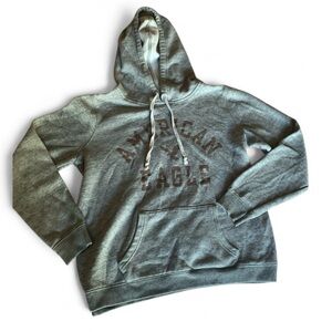 Vintage American Eagle Gray Fleece Warm Sweatshirt Hoodie for Men Size Large